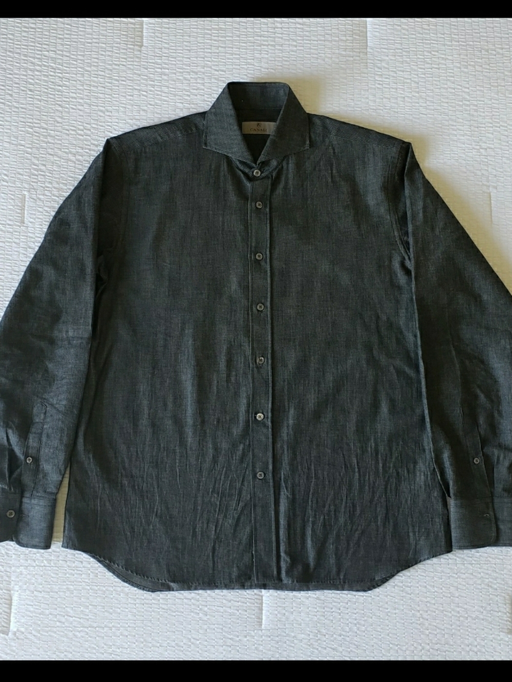 NWOT! CANALI 1934 Men's Cotton Textured BD LS Shirt (L) Dk Gray {Made In Italy}